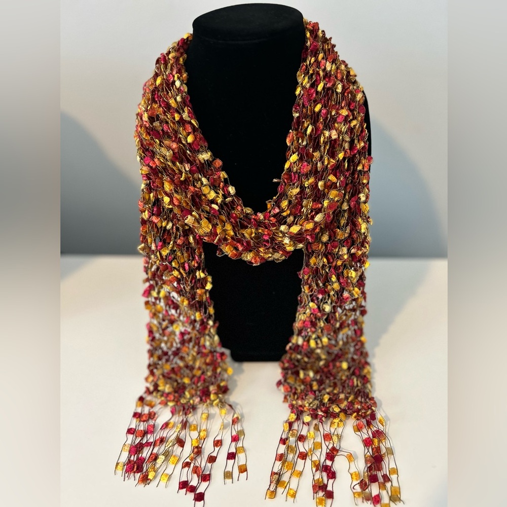 Elegant Tequila Sunrise Ladder Ribbon Knit Scarf